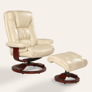 MAC Motion Oslo Bonded Leather Swivel Recliner with Ottoman   Ice Pearl