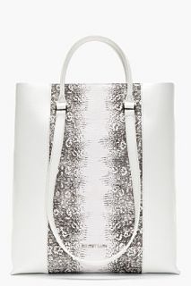 Helmut Lang Ivory Leather Snakeskin Motif Mimeo Tote