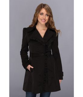 Jessica Simpson Ruffle Trim Belted Trench Coat Womens Coat (Black)