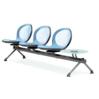 OFM Net Series Mesh Three Chair Beam Seating with Table NB 4G Color Sky Blue