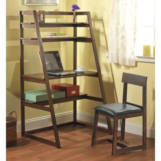 Ladder Desk With Shelf Set (EspressoMaterials MDF, solid rubber wood, polyurethane foam, faux leather Finish EspressoShelves Four (4) including writing surface Shelves are approximately 14 inches deepType of desk Computer and writing deskDesk dimensio