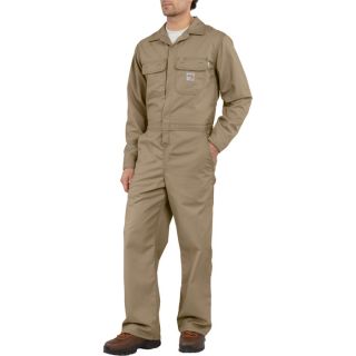 Carhartt Flame Resistant Twill Unlined Coverall   Khaki, 42 Inch Waist, Short